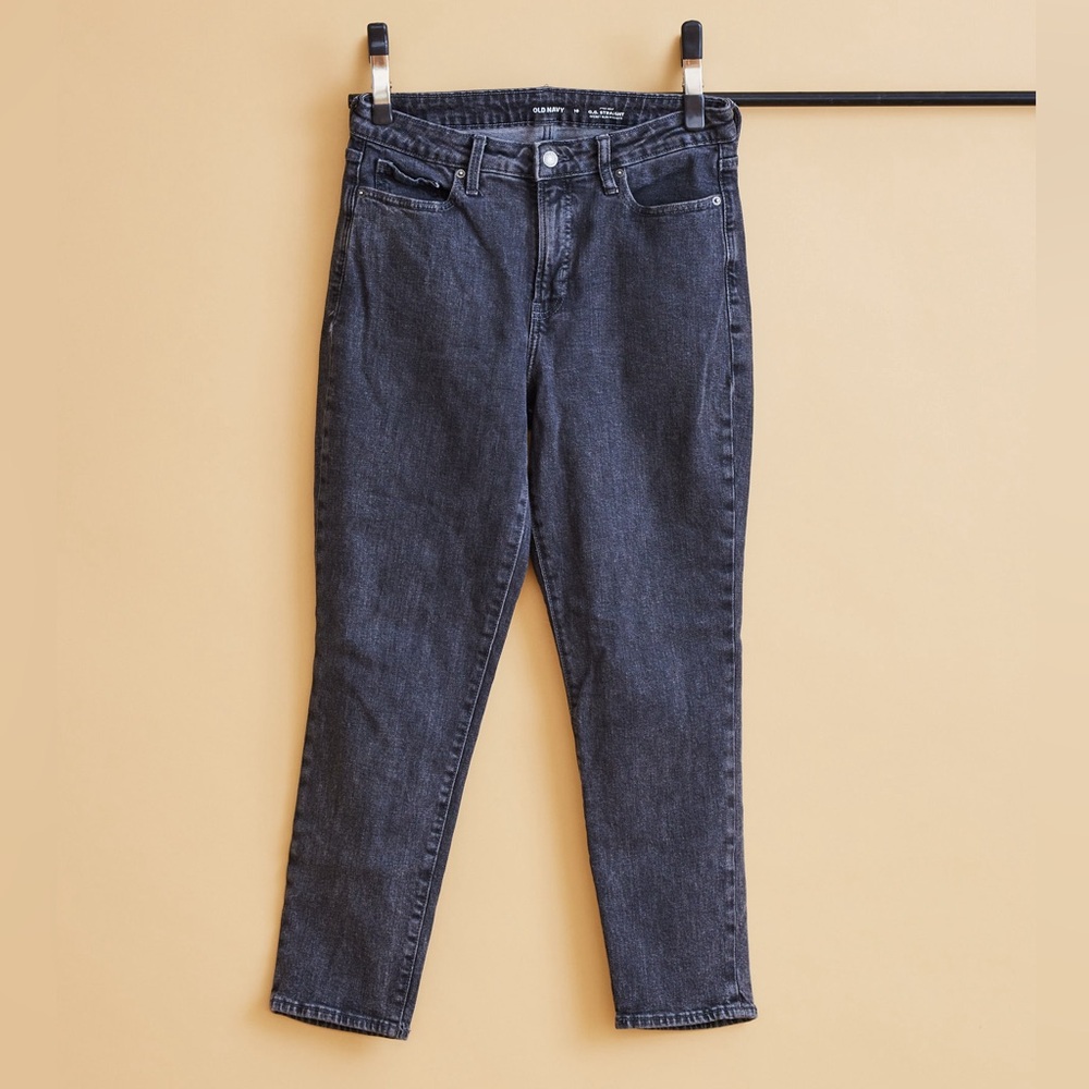 Old Navy O.G Straight Leg Jeans, High Rise black stretch denim size 10